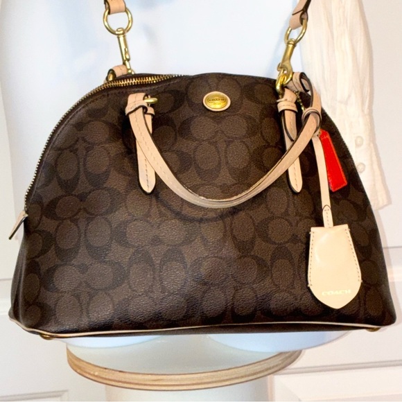 Coach Peyton Signature Domed Cora Satchel Brown Tan *Read description - Picture 3 of 15